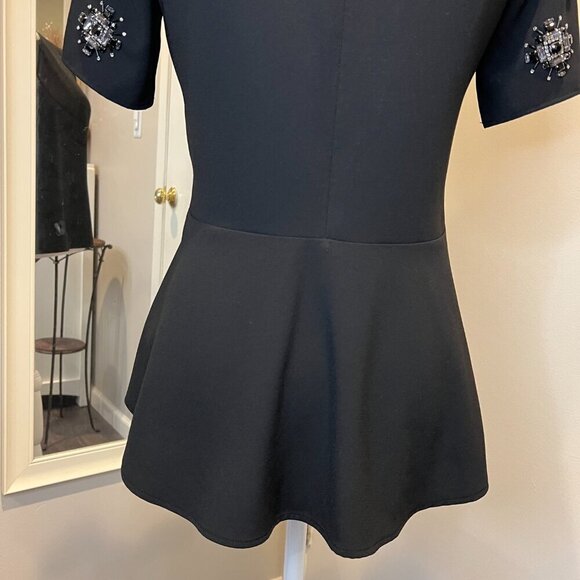 Michael Kors Black Embellished Sleeve Peplum Back Top, Size XS - Picture 13 of 15